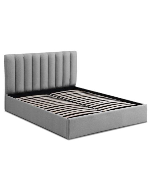 Lit Coffre Songe + sommier tissu gris - 169x217x112 cm