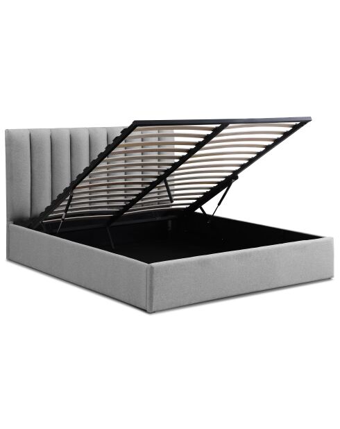 Lit Coffre Songe + sommier tissu gris - 169x217x112 cm