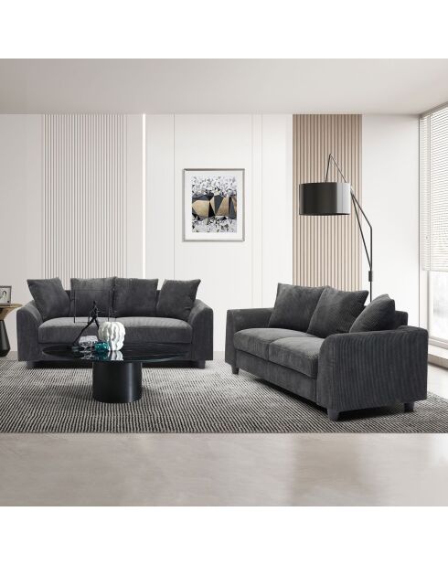 Modernes 3-Sitzer-Sofa aus dunkelgrauem Mozart-Kord - 182x88x80 cm