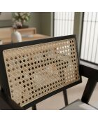 Chaise design avec accoudoirs en cannage rotin Hiro bois foncé et tissu beige - 46x50x72 cm