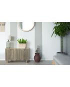 Petit buffet rétro-moderne avec portes sculptées Durand chêne grisé - 80x40x50 8 cm