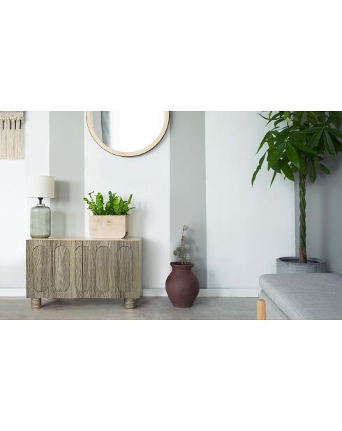 Petit buffet rétro-moderne avec portes sculptées Durand chêne grisé - 80x40x50 8 cm