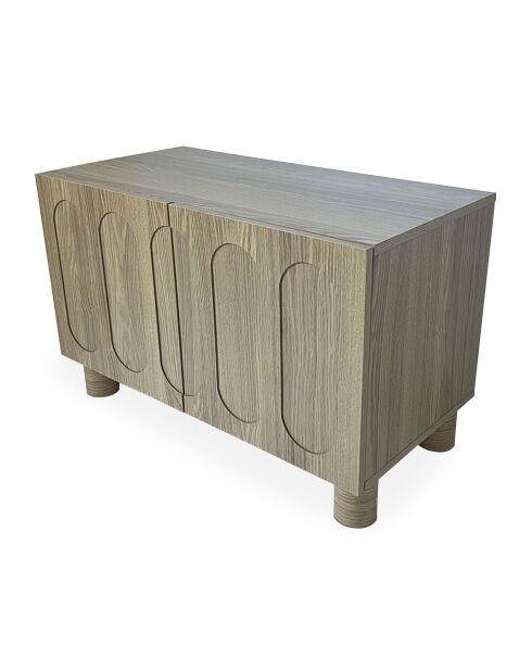 Petit buffet rétro-moderne avec portes sculptées Durand chêne grisé - 80x40x50 8 cm