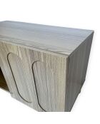Petit buffet rétro-moderne avec portes sculptées Durand chêne grisé - 80x40x50 8 cm