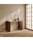 Cezanne art deco designconsole met beige travertijneffect en donker hout - 120x40x75 cm