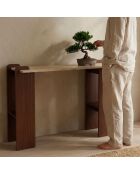 Cezanne art deco designconsole met beige travertijneffect en donker hout - 120x40x75 cm