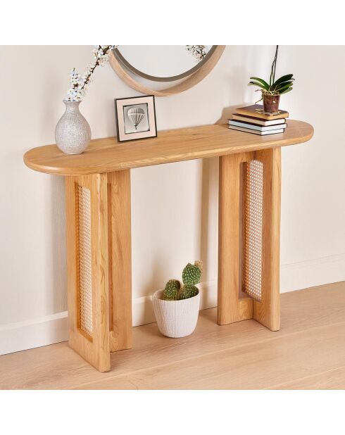 Consola Bohemia de roble claro y caña de ratán - 120x40x78 cm