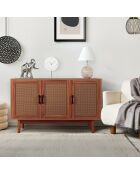 Buffet moderne poetis 3 portes avec cannage rotin et bois - 113x40x70 cm