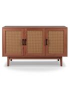 Buffet moderne poetis 3 portes avec cannage rotin et bois - 113x40x70 cm