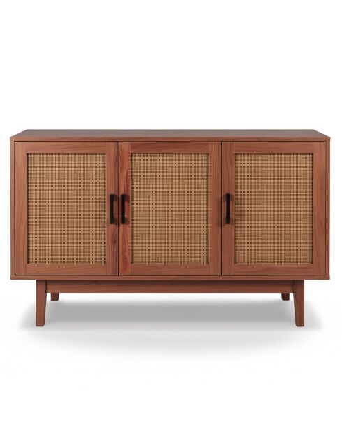 Buffet moderne poetis 3 portes avec cannage rotin et bois - 113x40x70 cm