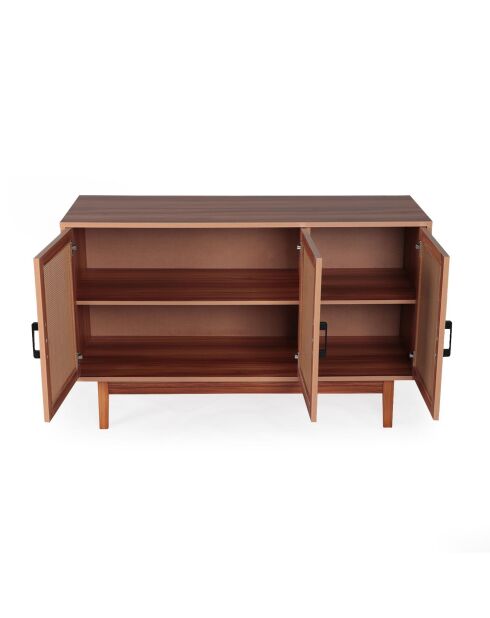 Buffet moderne poetis 3 portes avec cannage rotin et bois - 113x40x70 cm