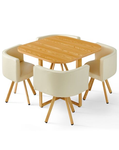 Ensemble Table & 4 chaises scandinaves oslo beiges - 90x90x75 cm