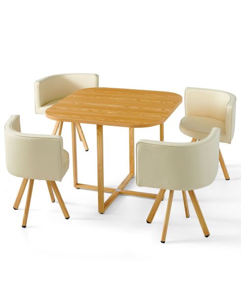 Ensemble Table & 4 chaises scandinaves oslo beiges - 90x90x75 cm