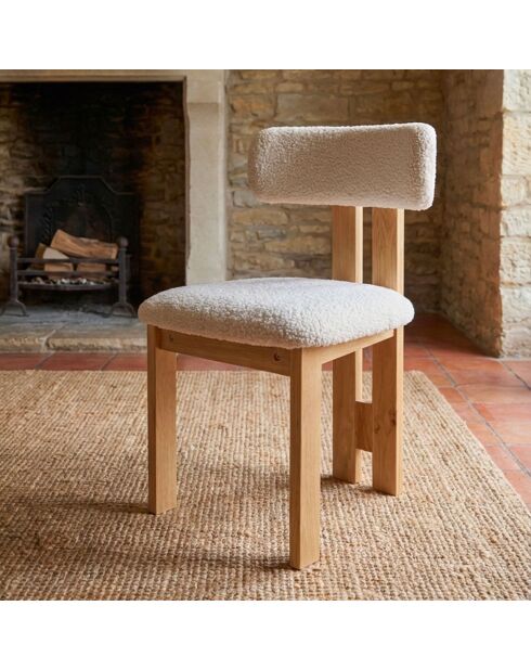 Chaise de salle à manger design ceriz en tissu bouclette beige et bois clair - 45x48x78 cm
