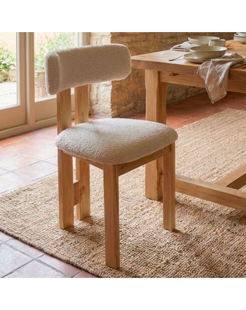 Chaise de salle à manger design ceriz en tissu bouclette beige et bois clair - 45x48x78 cm