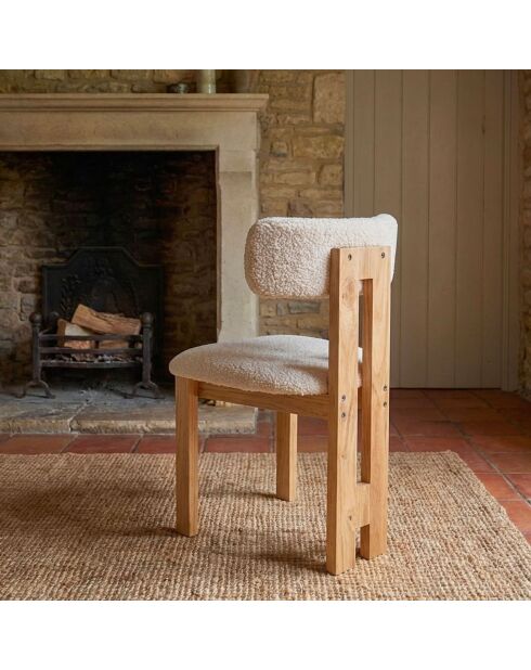 Chaise de salle à manger design ceriz en tissu bouclette beige et bois clair - 45x48x78 cm