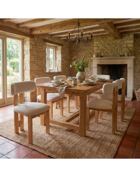 Chaise de salle à manger design ceriz en tissu bouclette beige et bois clair - 45x48x78 cm