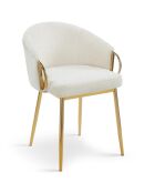 2 chaises arrondies et matelassées patricia métal doré et tissu beige - 55x52x74 cm