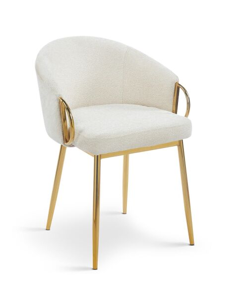 2 chaises arrondies et matelassées patricia métal doré et tissu beige - 55x52x74 cm