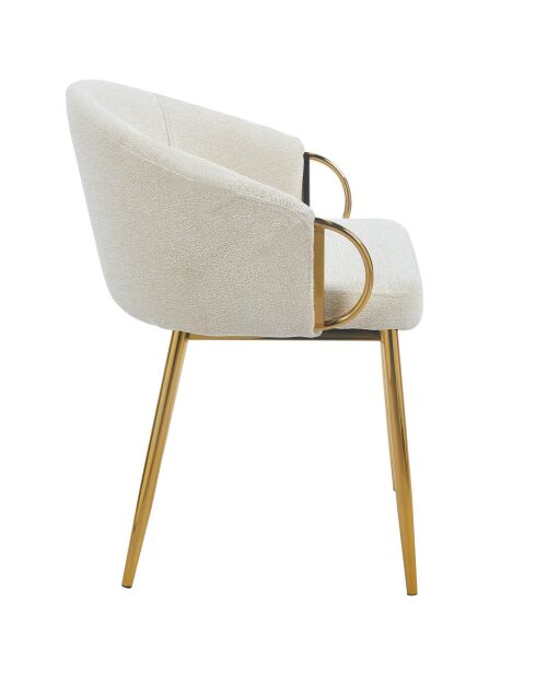 2 chaises arrondies et matelassées patricia métal doré et tissu beige - 55x52x74 cm