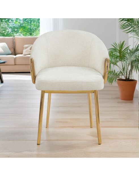 2 chaises arrondies et matelassées patricia métal doré et tissu beige - 55x52x74 cm