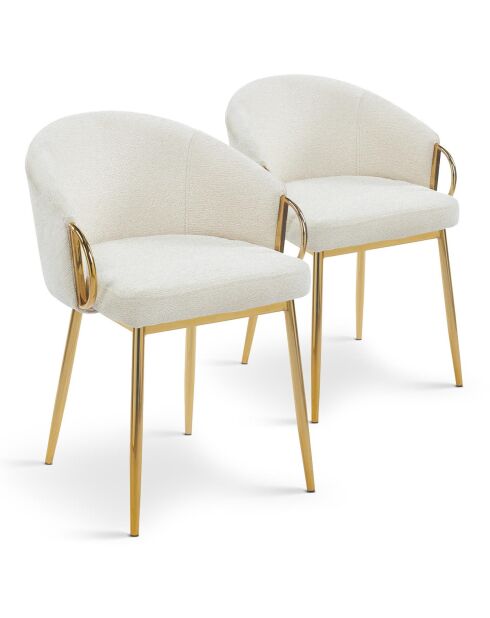 2 chaises arrondies et matelassées patricia métal doré et tissu beige - 55x52x74 cm