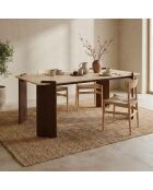 Cezanne Art-Deco-Design-Esstisch mit beigem Travertin-Effekt und dunklem Holz - 180x90x75 cm