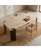 Cezanne Art-Deco-Design-Esstisch mit beigem Travertin-Effekt und dunklem Holz - 180x90x75 cm