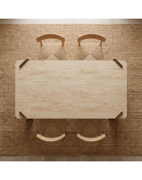 Cezanne Art-Deco-Design-Esstisch mit beigem Travertin-Effekt und dunklem Holz - 180x90x75 cm