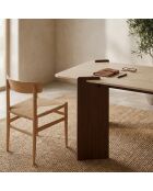 Cezanne Art-Deco-Design-Esstisch mit beigem Travertin-Effekt und dunklem Holz - 180x90x75 cm