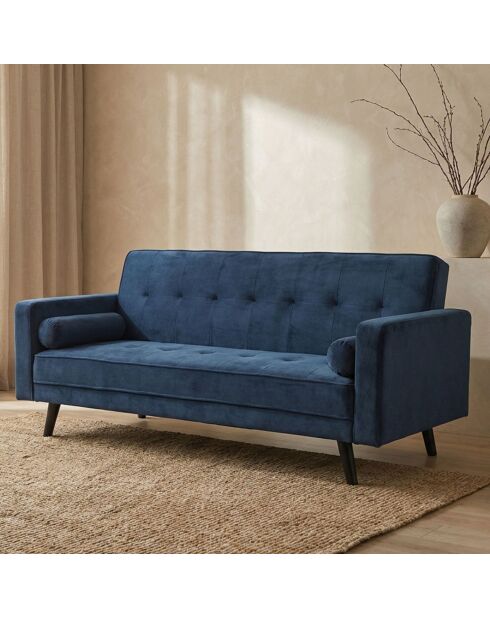Skandinavisches Clic-Clac Schlafsofa aus Slow Blue Samt — 196x150x90 cm