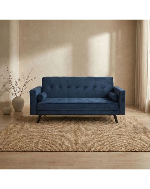 Skandinavisches Clic-Clac Schlafsofa aus Slow Blue Samt — 196x150x90 cm