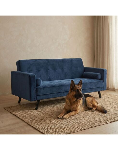 Skandinavisches Clic-Clac Schlafsofa aus Slow Blue Samt — 196x150x90 cm