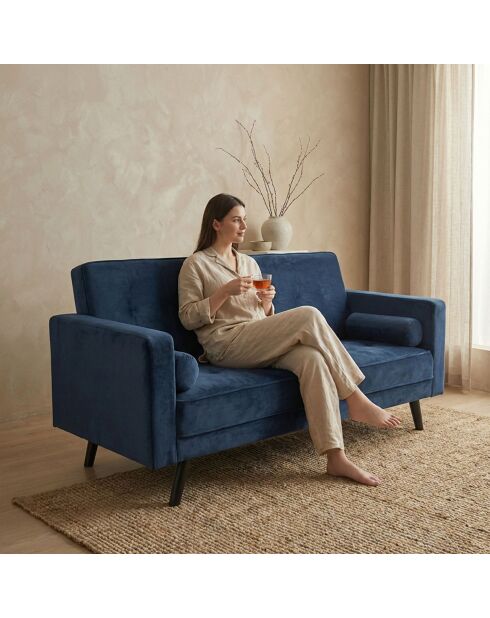 Skandinavisches Clic-Clac Schlafsofa aus Slow Blue Samt — 196x150x90 cm