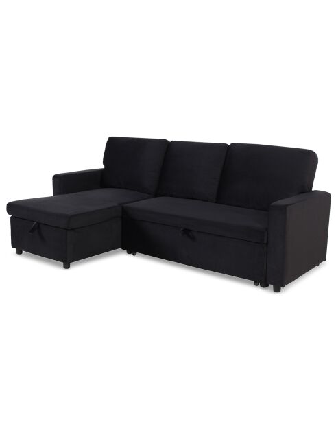 Divano trasformabile con angolo reversibile in velluto Baleares nero - 215x133x83 cm