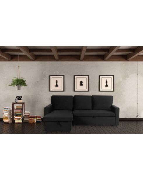 Divano trasformabile con angolo reversibile in velluto Baleares nero - 215x133x83 cm