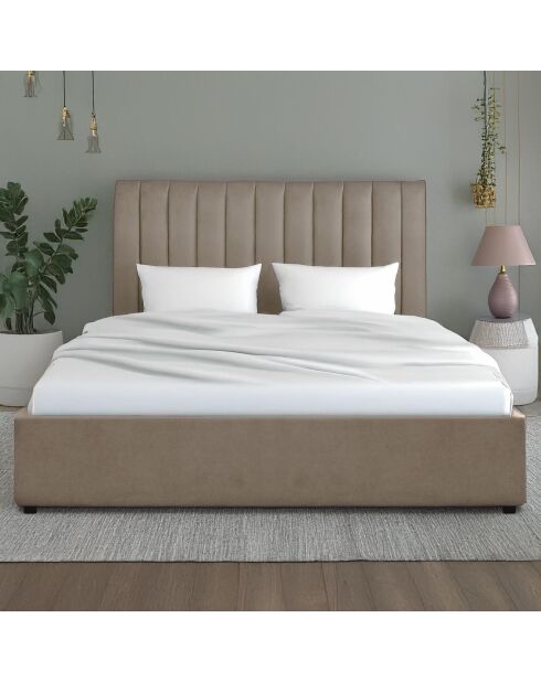 Lit coffre songe + sommier velours taupe - 189x217x112 cm