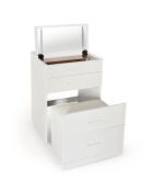 Coiffeuse compacte avec miroir led tiroir et pouf intégré germina blanche - 60x50x80 cm