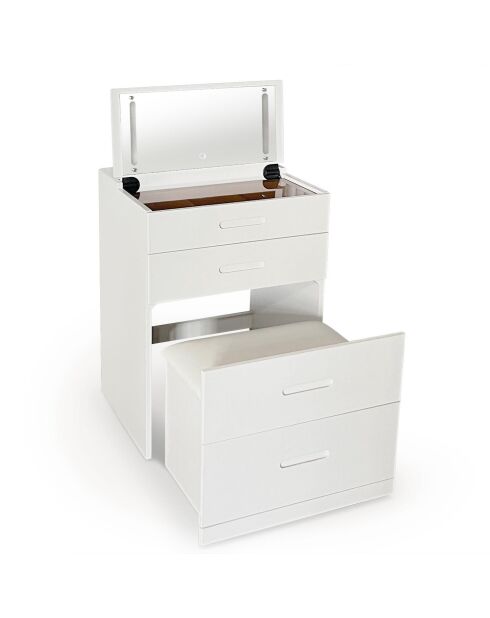 Coiffeuse compacte avec miroir led tiroir et pouf intégré germina blanche - 60x50x80 cm