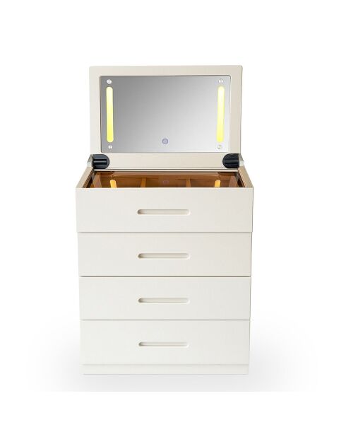 Coiffeuse compacte avec miroir led tiroir et pouf intégré germina blanche - 60x50x80 cm