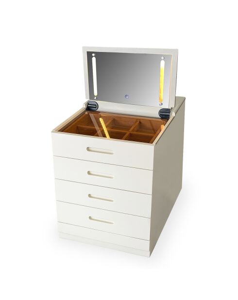 Coiffeuse compacte avec miroir led tiroir et pouf intégré germina blanche - 60x50x80 cm