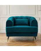 Gewatteerde fauteuil in boudoirstijl in eendenblauw glamfluweel - 93x86x71 cm