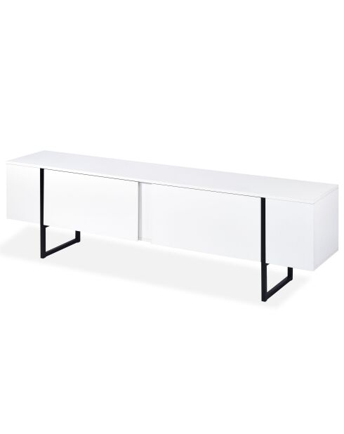 Mueble de TV moderno con 2 puertas Valmain de metal blanco/negro - 180x30x50 cm