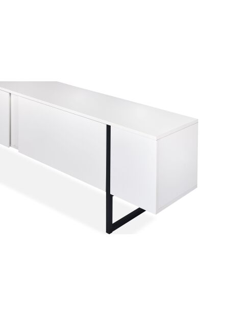 Mueble de TV moderno con 2 puertas Valmain de metal blanco/negro - 180x30x50 cm