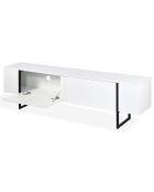 Mueble de TV moderno con 2 puertas Valmain de metal blanco/negro - 180x30x50 cm