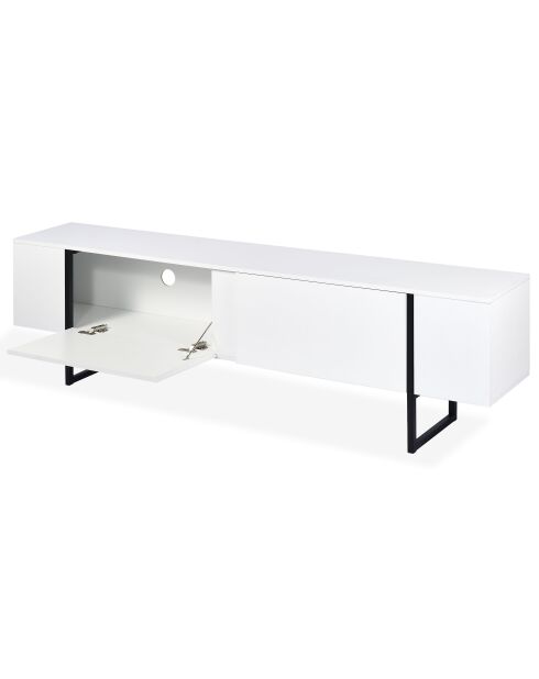 Mueble de TV moderno con 2 puertas Valmain de metal blanco/negro - 180x30x50 cm