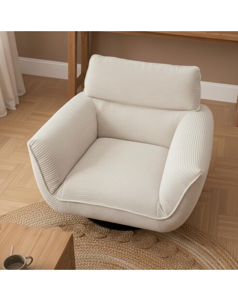 Moderne draaibare fauteuil met verstelbare rugleuning in crème Ghislain corduroy - 88x85x85 cm