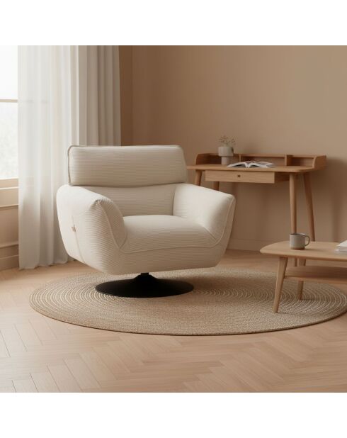 Moderne draaibare fauteuil met verstelbare rugleuning in crème Ghislain corduroy - 88x85x85 cm
