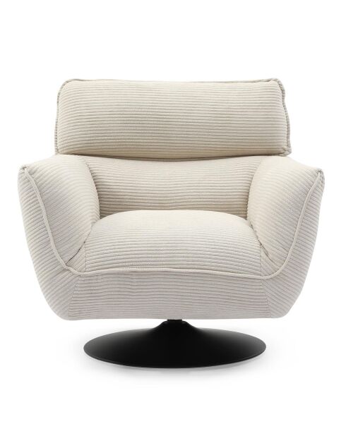 Moderne draaibare fauteuil met verstelbare rugleuning in crème Ghislain corduroy - 88x85x85 cm
