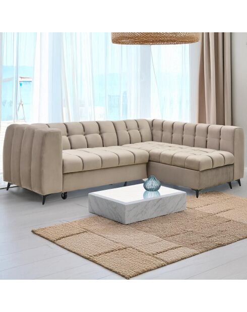 Divano angolare trasformabile Chessy taupe in velluto - 247x166x77 cm